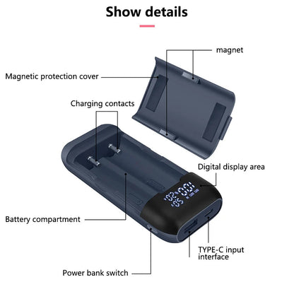 18650 Dual‑Cell Power Bank Case – LED Display, QC 3.0 Fast Charger & Battery Storage for 18650 / 20700 / 21700 Cells Smart Daily