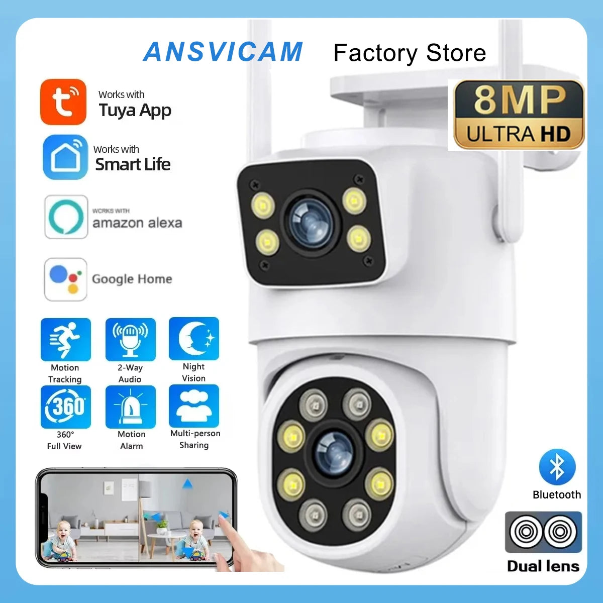 Tuya 4K 8MP Dual‑Lens PTZ Wi‑Fi Security Camera – AI Human Tracking & Dual‑Screen View Store and you