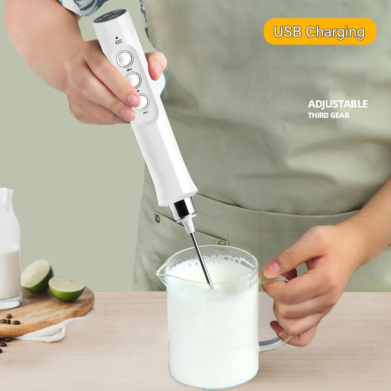 3 In 1 Portable Rechargeable Electric Milk Frother Foam Maker Handheld Foamer High Speeds Drink Mixer Coffee Frothing Wand Smart Daily